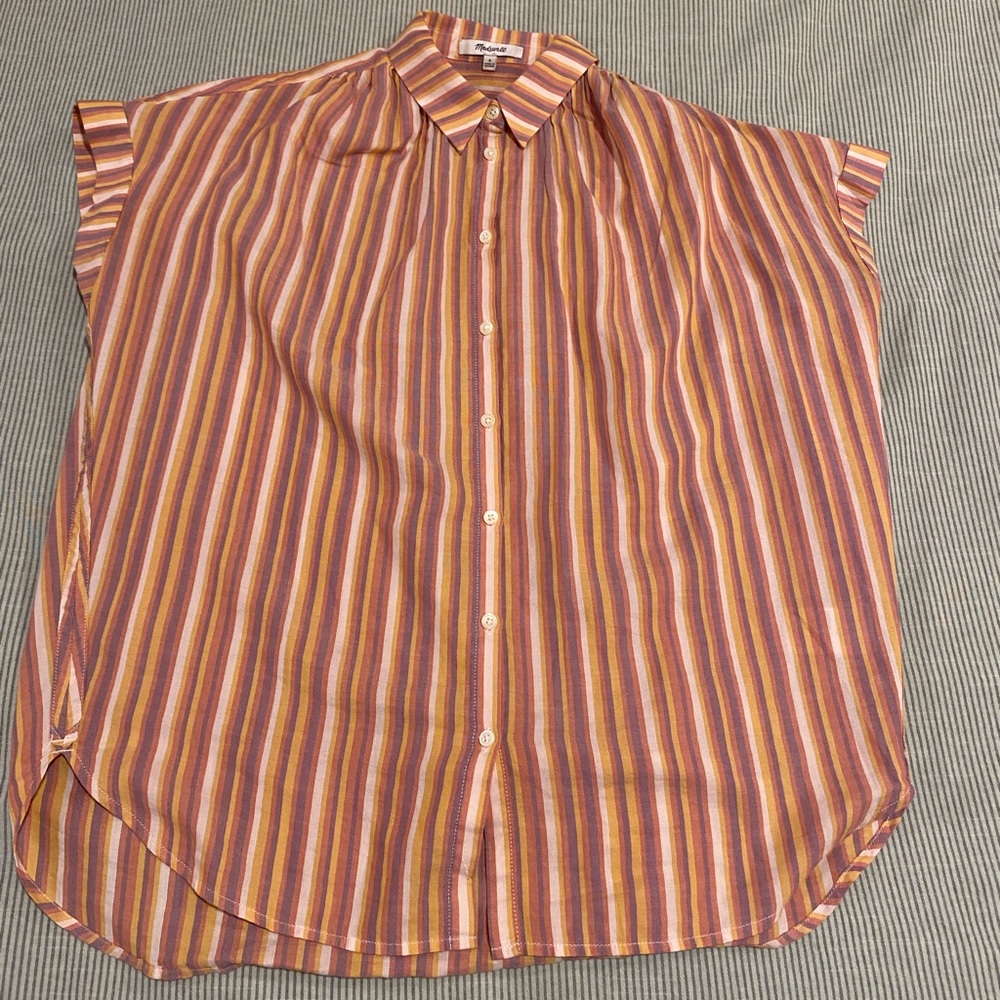 Madewell Oversized Striped Short-Sleeve Blouse Button Down Size S